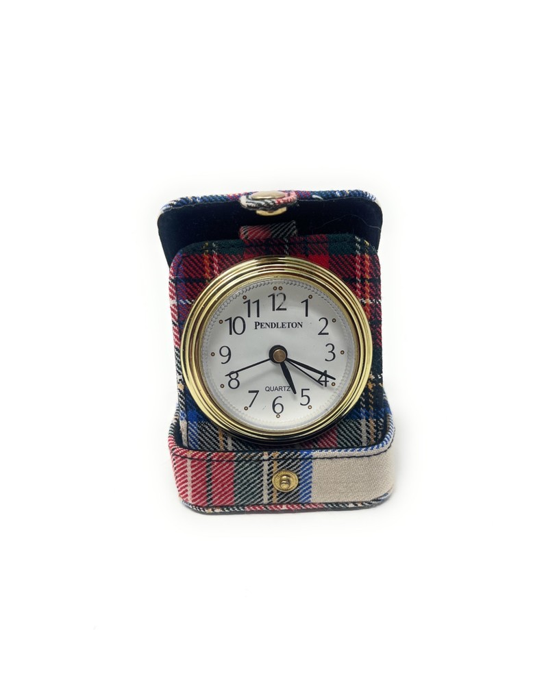 Pendleton Red Plaid Travel Clock 100% Wool Shell