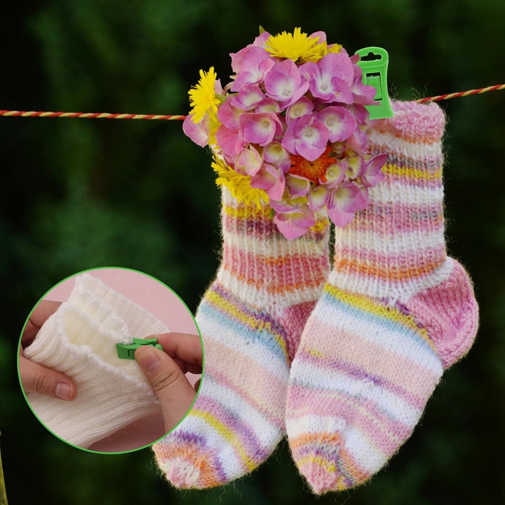 50pcs Sock Clips with Hook, Multi-Color Sock Chip Clip Plastic Sock Holder La...