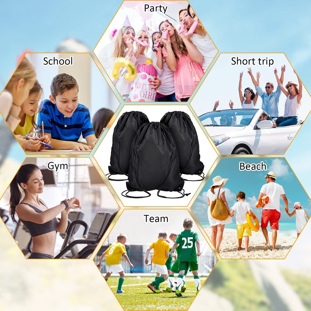 Shappy 60 Pieces Drawstring Bags Backpack Bulk Full Size, Black