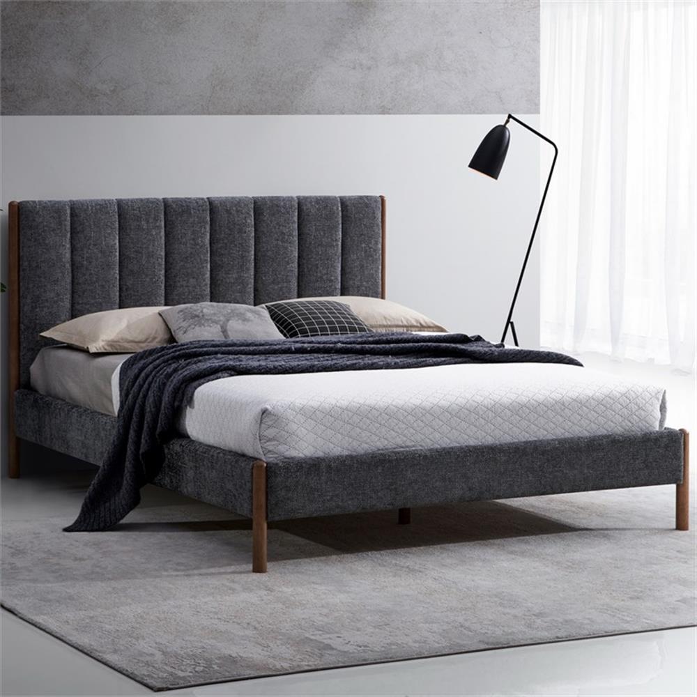 Omax Decor Exton Upholstered Platform Queen Bed in Dark Gray Fabric