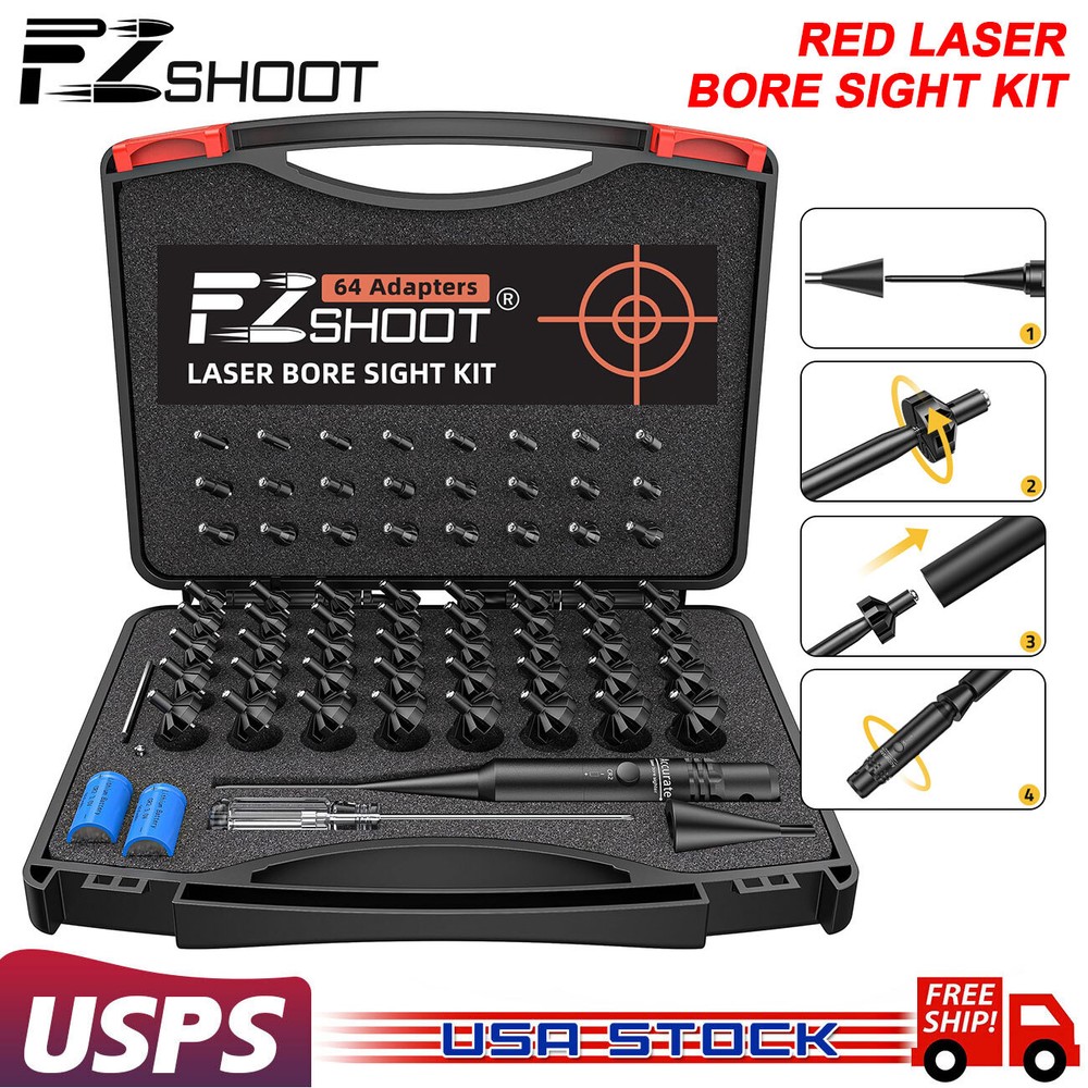Professional Red Laser Bore Sight Kit Boresighter with 64 Adapters & Carry Case