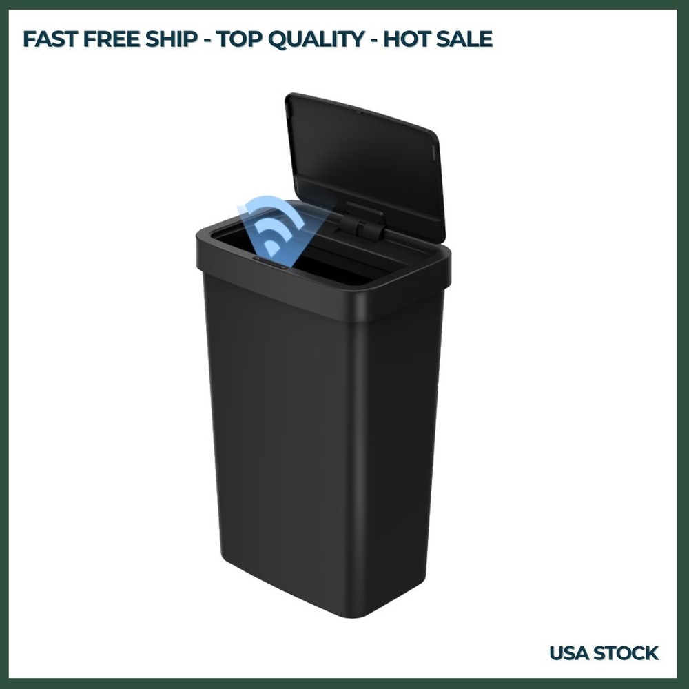 Mainstays 13.2 Gallon Trash Can, Plastic Motion Sensor Kitchen Trash Can, Black