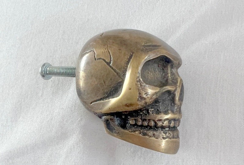 2 medium Skull hardware cabinet Drawer 1.1/2" Gothic Finger Pull Solid Brass