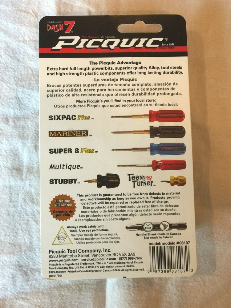 PICQUIC DASH 7 Screwdriver - Multi Bit with 7 Hex Powerbits - Electric Blue