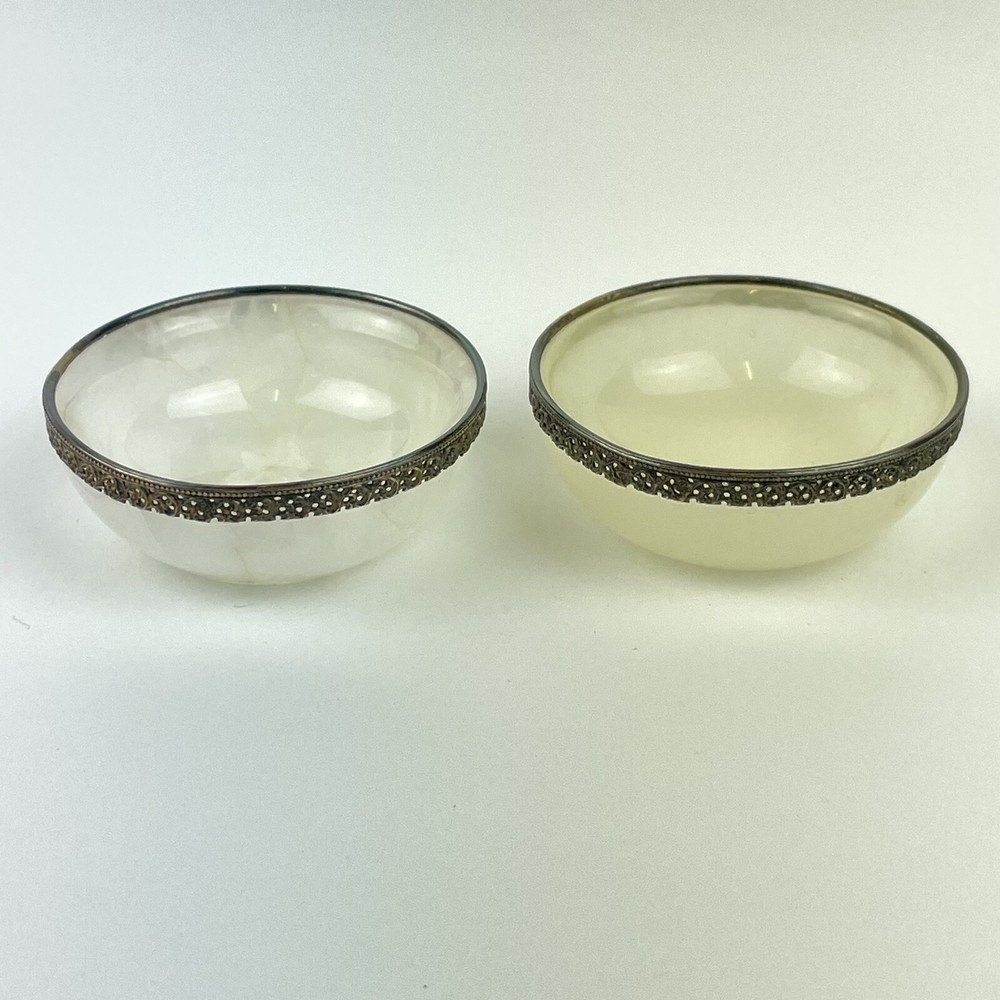 Fine Quality Solid “800” Silver Mounted Polished Hardstone Pin Dishes Salts 5cm