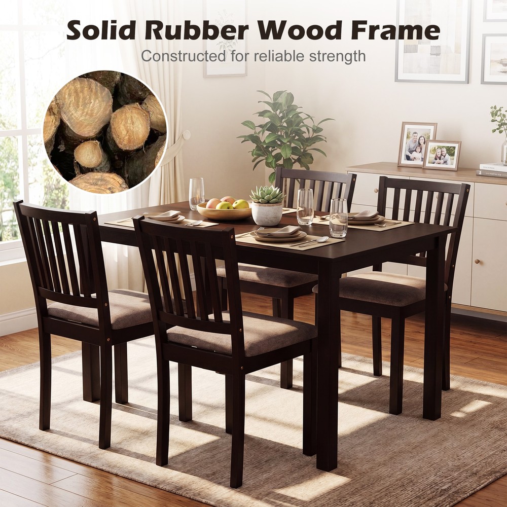 5-Piece Dining Table Set, Rectangular Kitchen Table with Upholstered Chairs