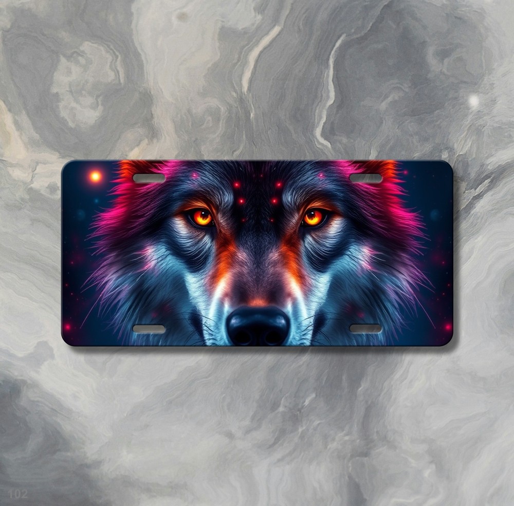 Hyperrealistic Wolf License Plate Your Text Auto Tag Special Gift