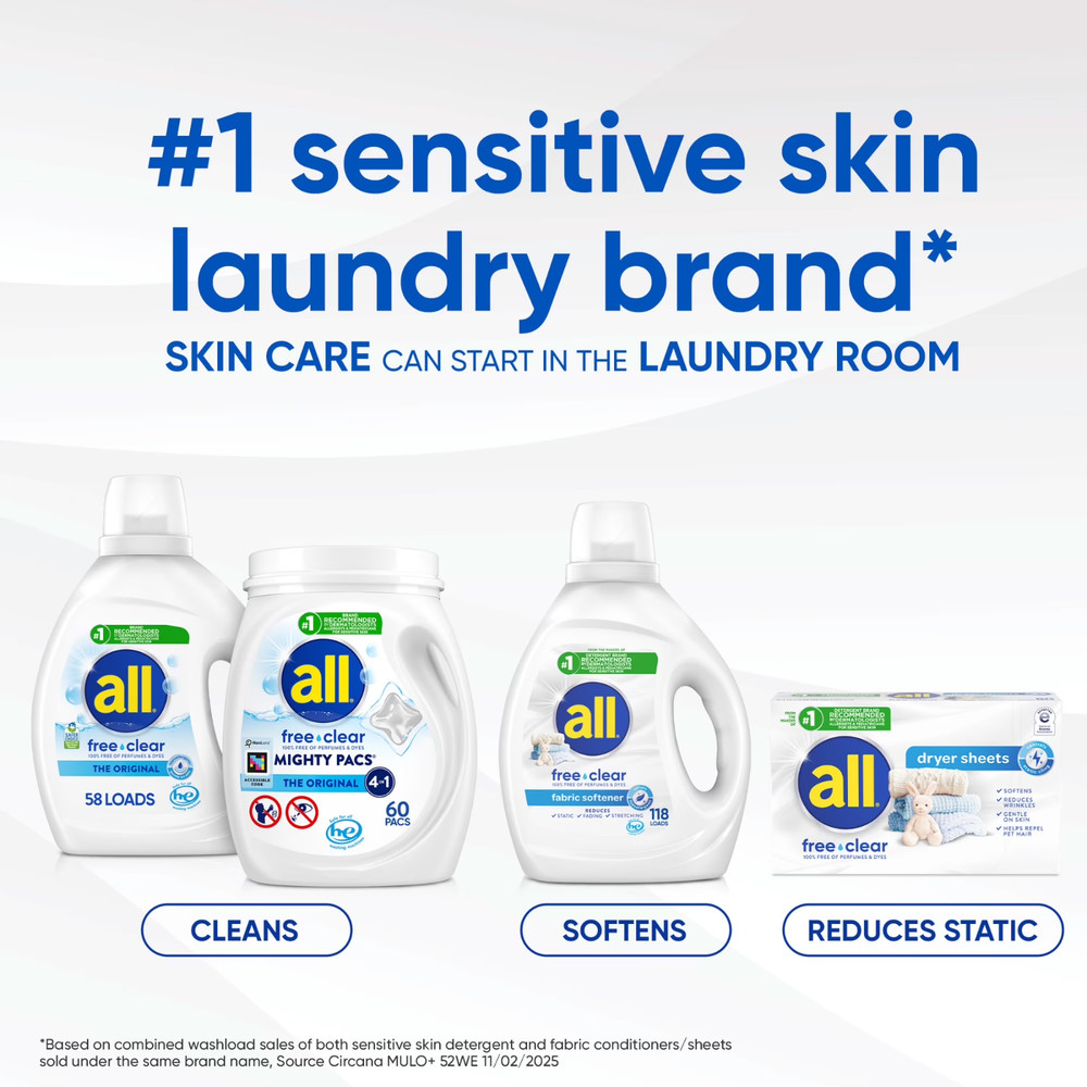 all Free Clear Liquid Laundry Detergent, 73 oz, 58 Loads