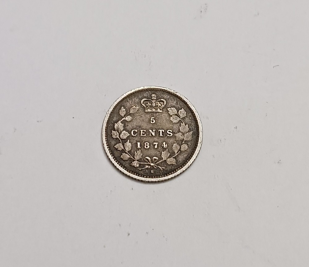 1874 H Crosslet 4 Canada 5 Cents Canada Nickle