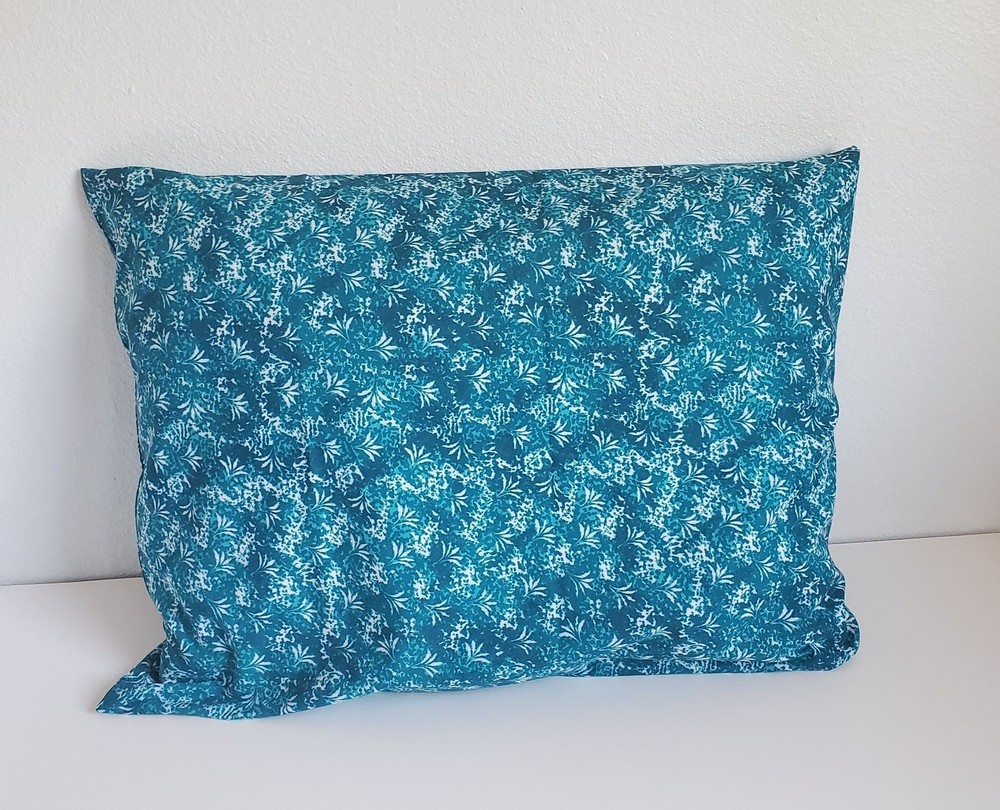 Blue Pillowcase with White Ti Leaves Pattern | Handmade | Poly-Cotton Blend