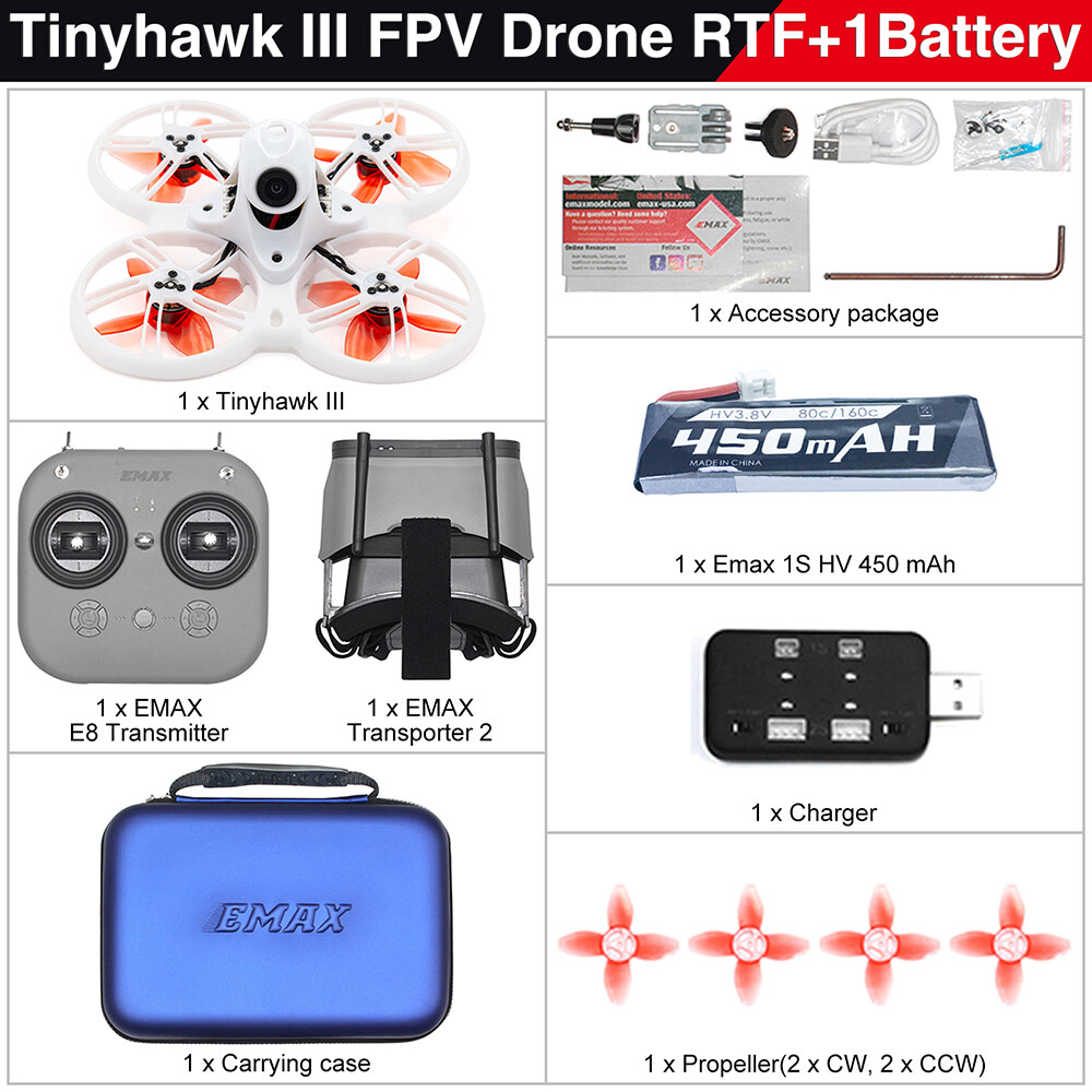 Emax Tinyhawk 3 III FPV Drone RTF Starter Racing Quadcopter Goggles Transmitter