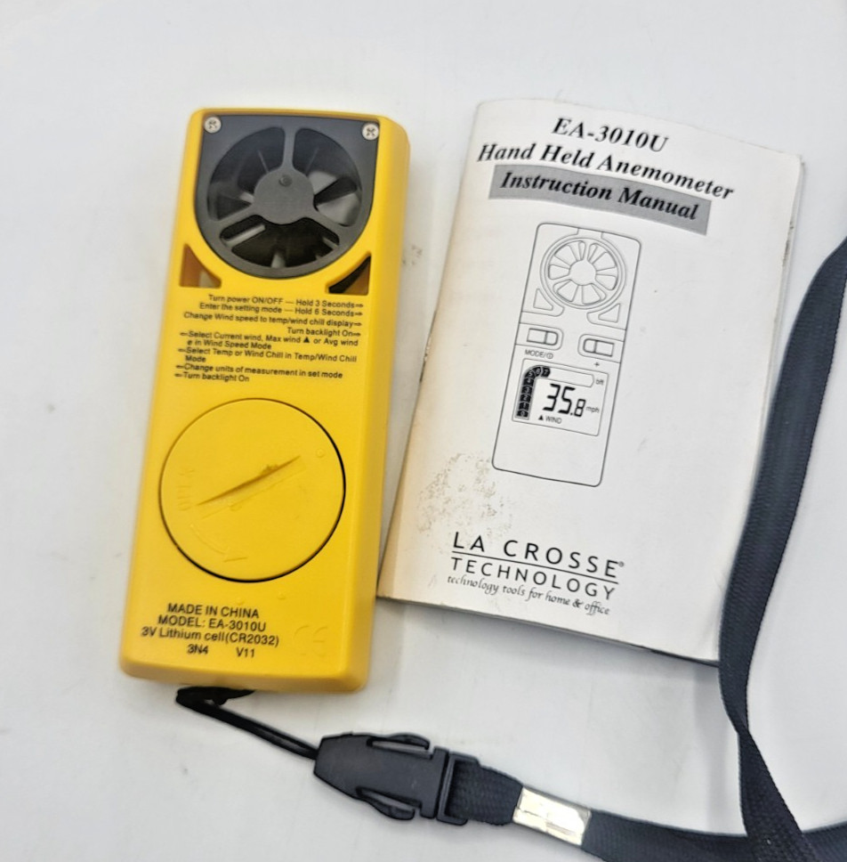 La Crosse Technology Anemometer with LCD Display Handheld EA-3010U EUC