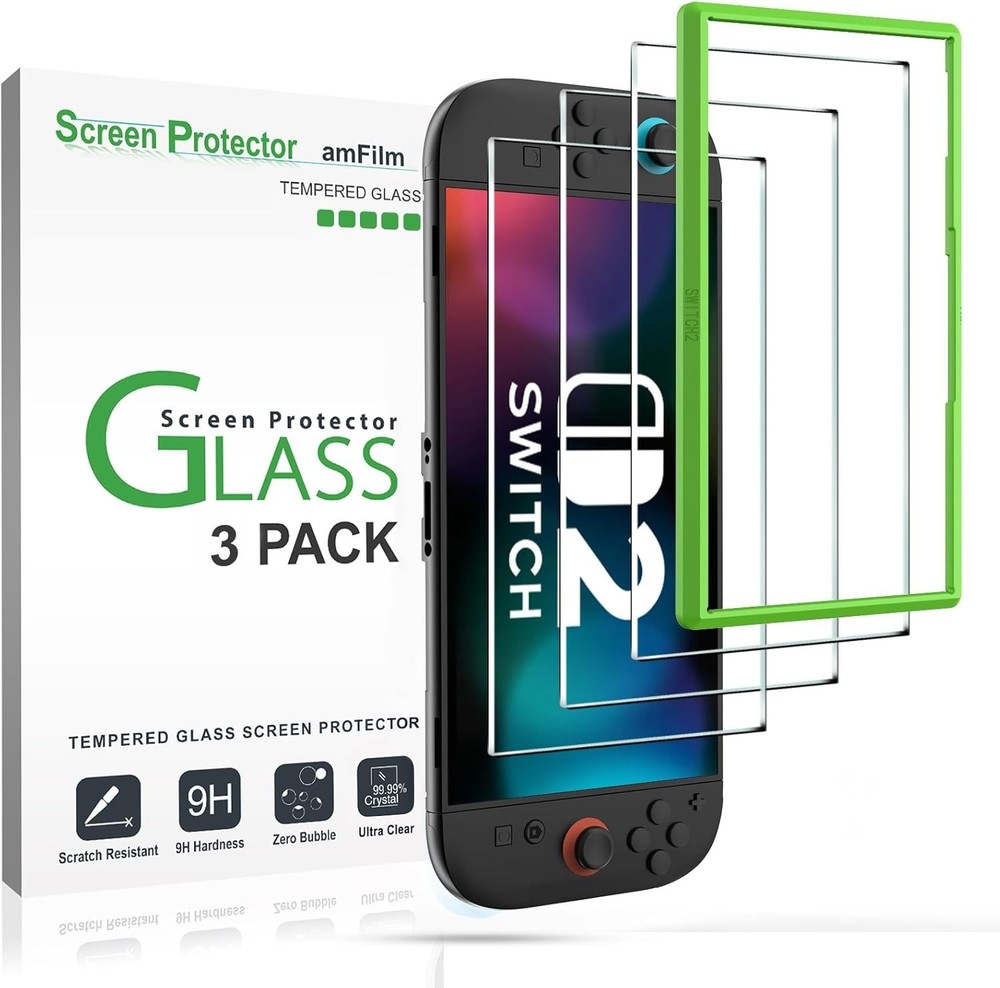 amFilm 3-Pack Tempered Glass Screen Protector for Nintendo Switch 2