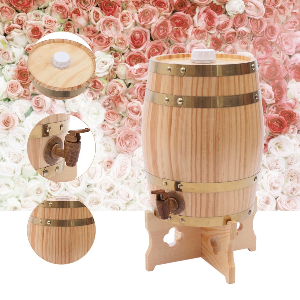 5L Wood Wine Barrel - 1.32 Gallon Brewing Container for Beer & Wine