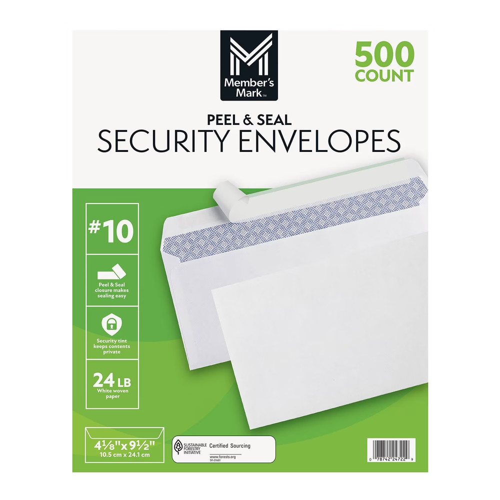 Member's Mark Security Envelope #10, Peel and Seal 500 ct.