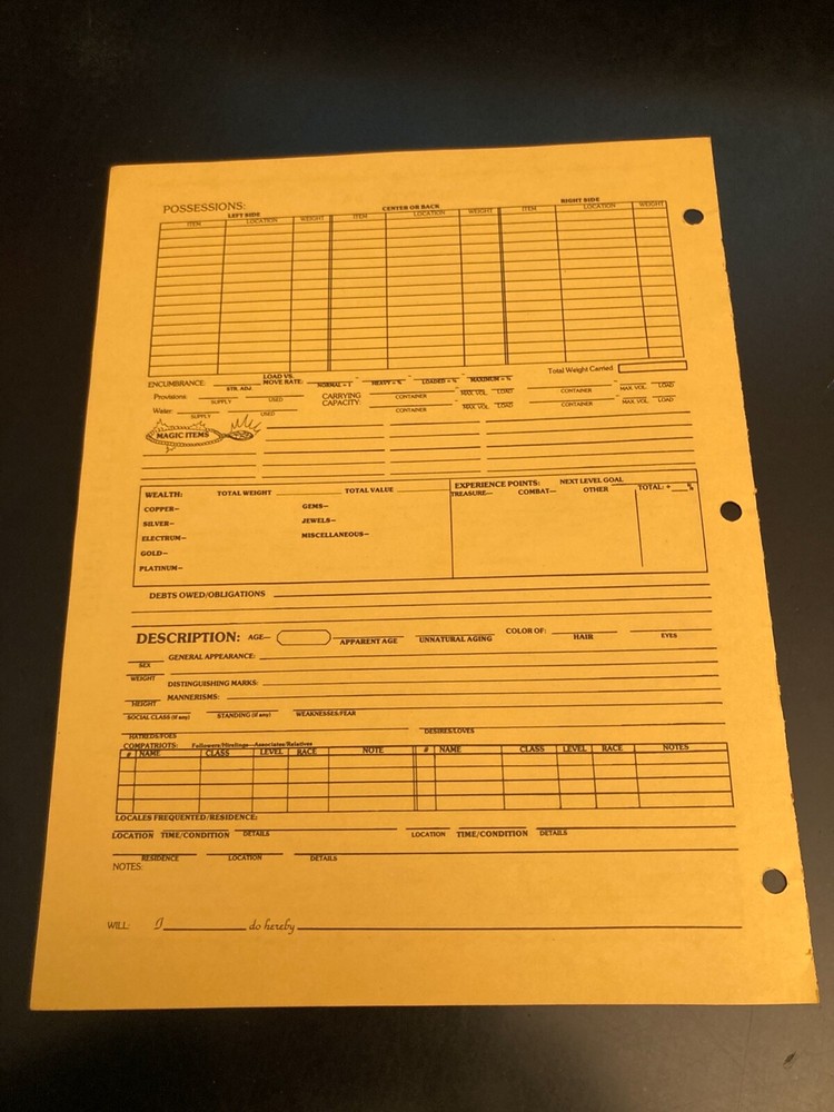 CLASSIC! AD&D Player Character Record Sheet (Cleric/Druid) *UNUSED*