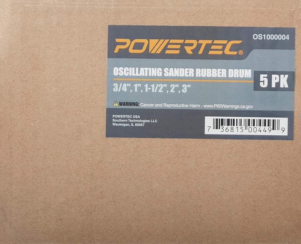 POWERTEC Oscillating Sander Rubber Drum, 3/4", 1", 1-1/2", 2", 3", 5 PK