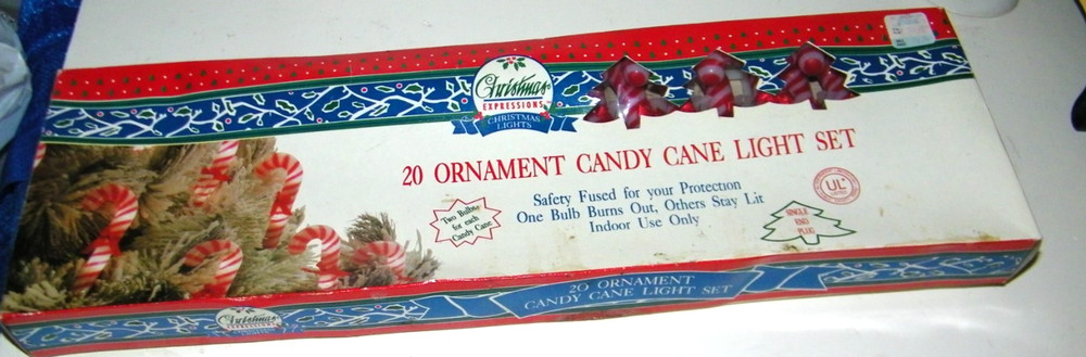 Vintage Christmas Blow Mold 20 Candy Cane String Light Set Working!