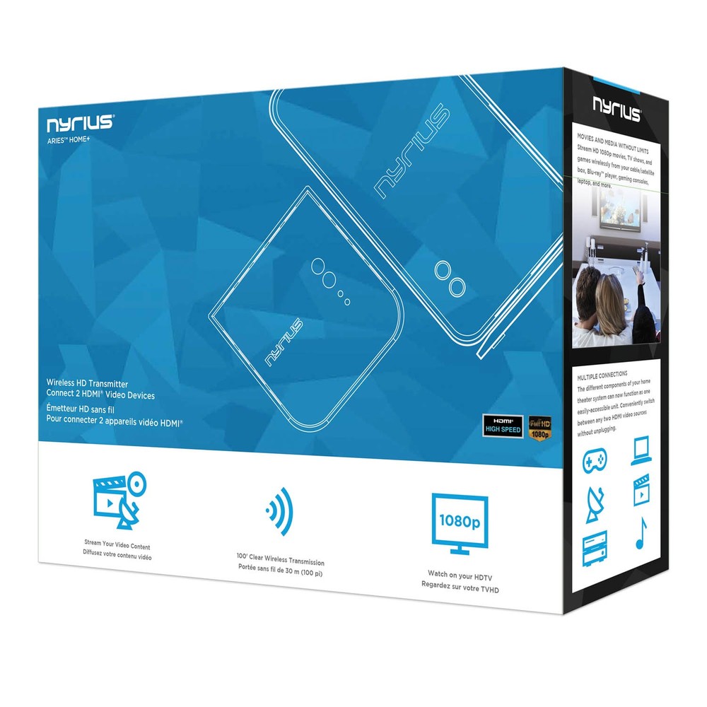 Nyrius Wireless HDMI 2 Input Transmitter & Receiver; Streaming HD 1080p - 2 Pack