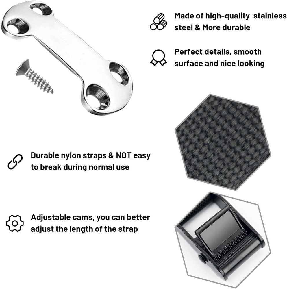 Cooler Tie Down Strap Kit with Deck Plates for Truck Boat Cooler Secure Mount