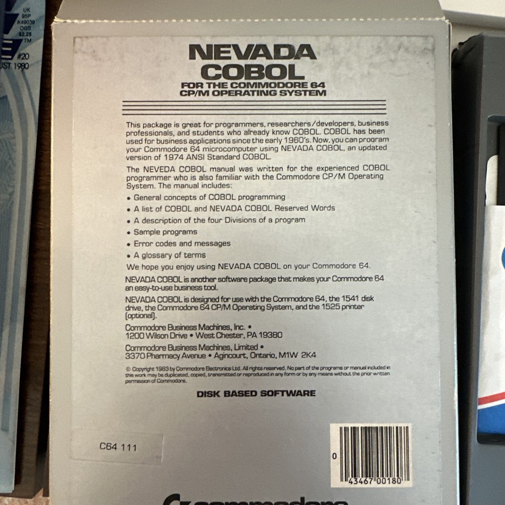 Commodore 64 Nevada COBOL Floppy Disk Vintage Computer Game