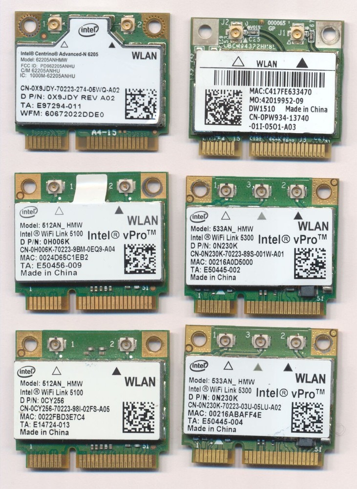 LOT (6) Assorted Wireless-N Half MiniCards