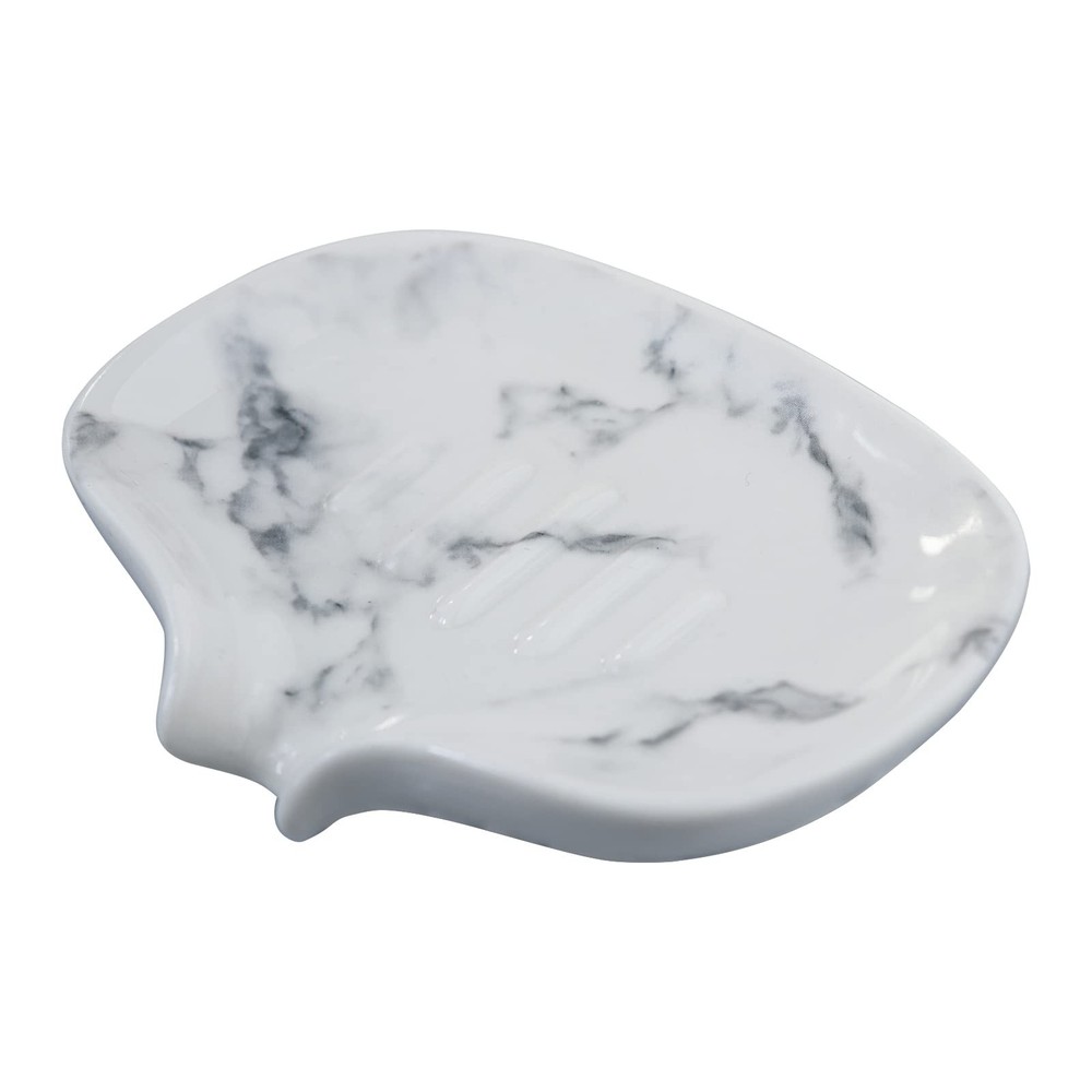 Polyroyal White Marble Texture Soap Dish Ceramic Holder