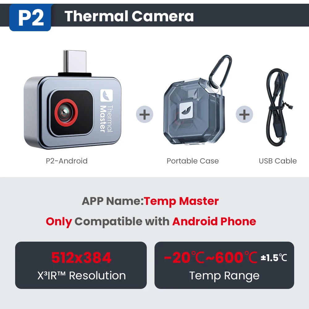 P2 Thermal Imaging Camera for Android Phone 512×384 Resolution 600℃ Temp Range