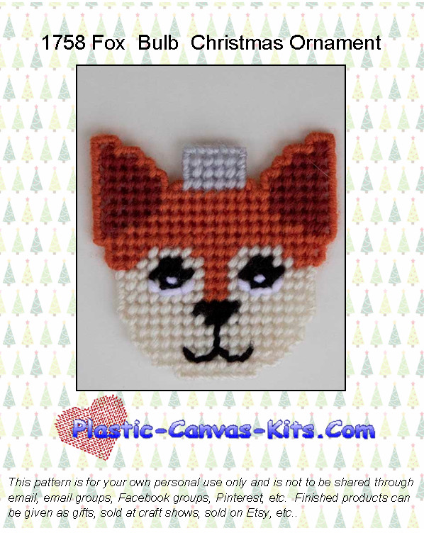 Fox Bulb Christmas Ornament- Plastic Canvas Pattern or Kit