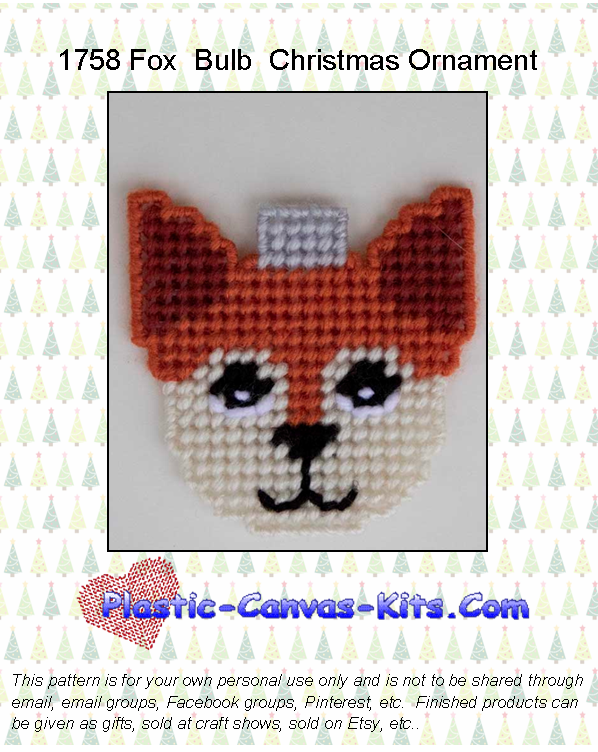 Fox Bulb Christmas Ornament- Plastic Canvas Pattern or Kit