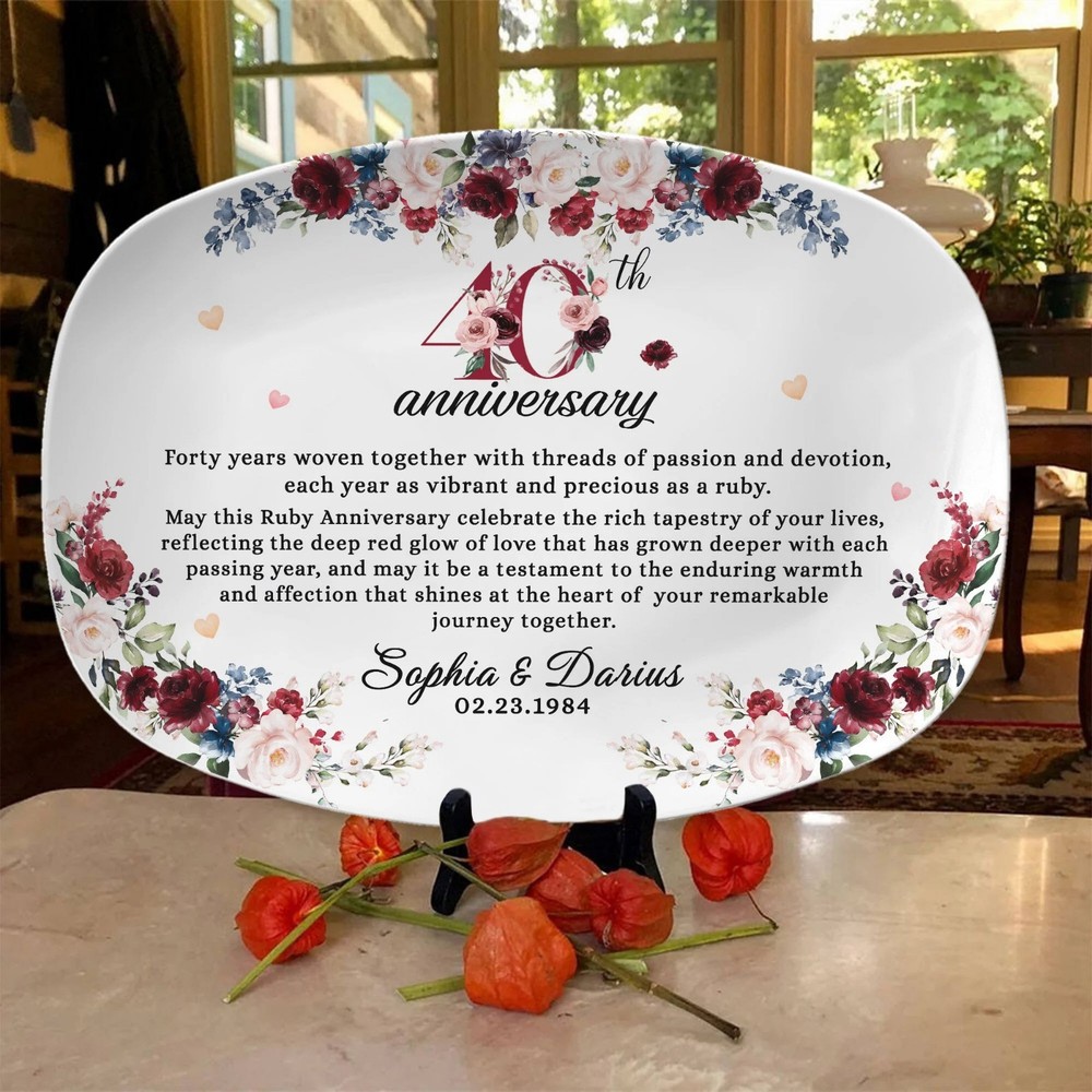 Personalized 40th Anniversary Gift Ruby Wedding Plate 40 Year Platter For Parent