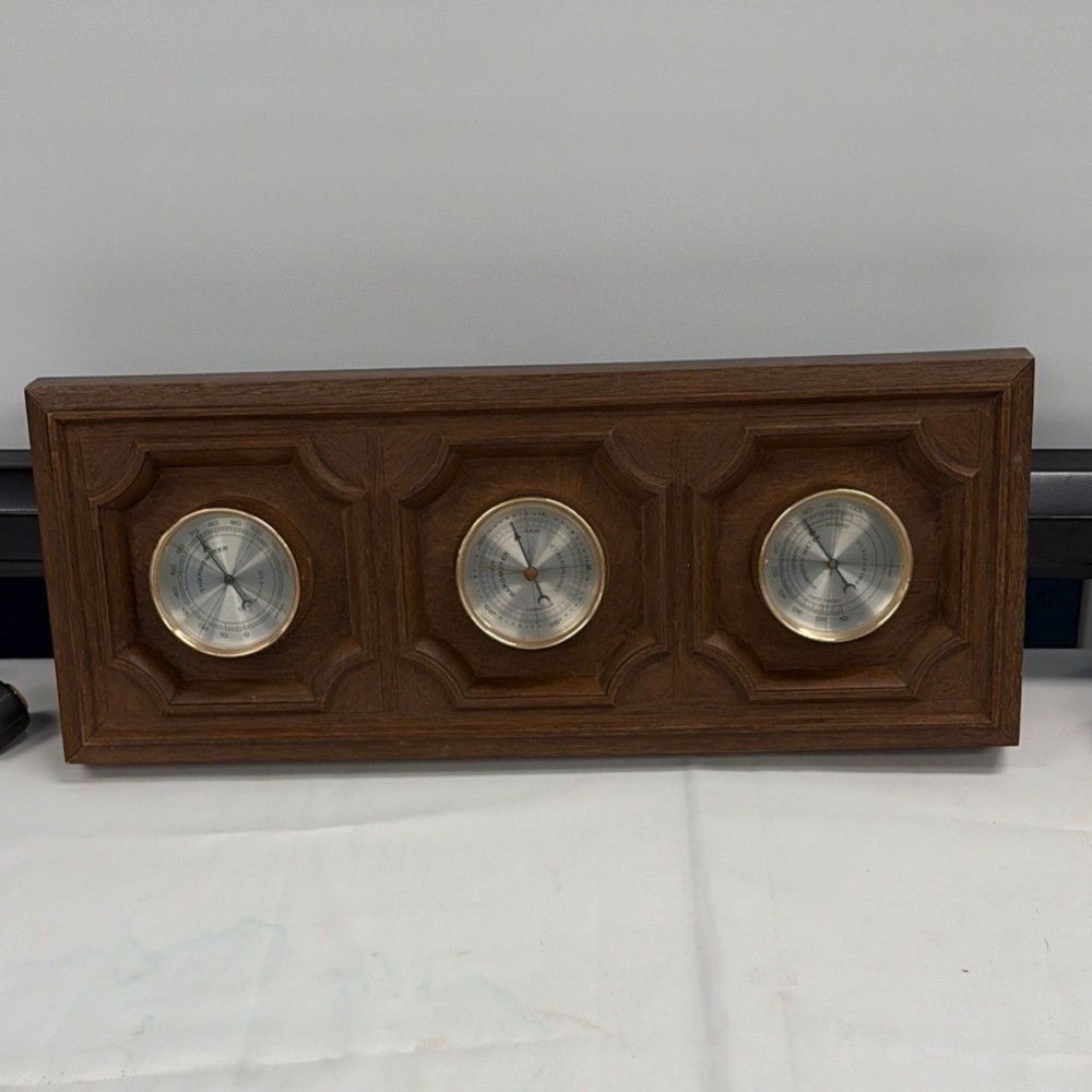 Springfield Wood Panel Wall-Mounted Barometer Thermometer Hygrometer