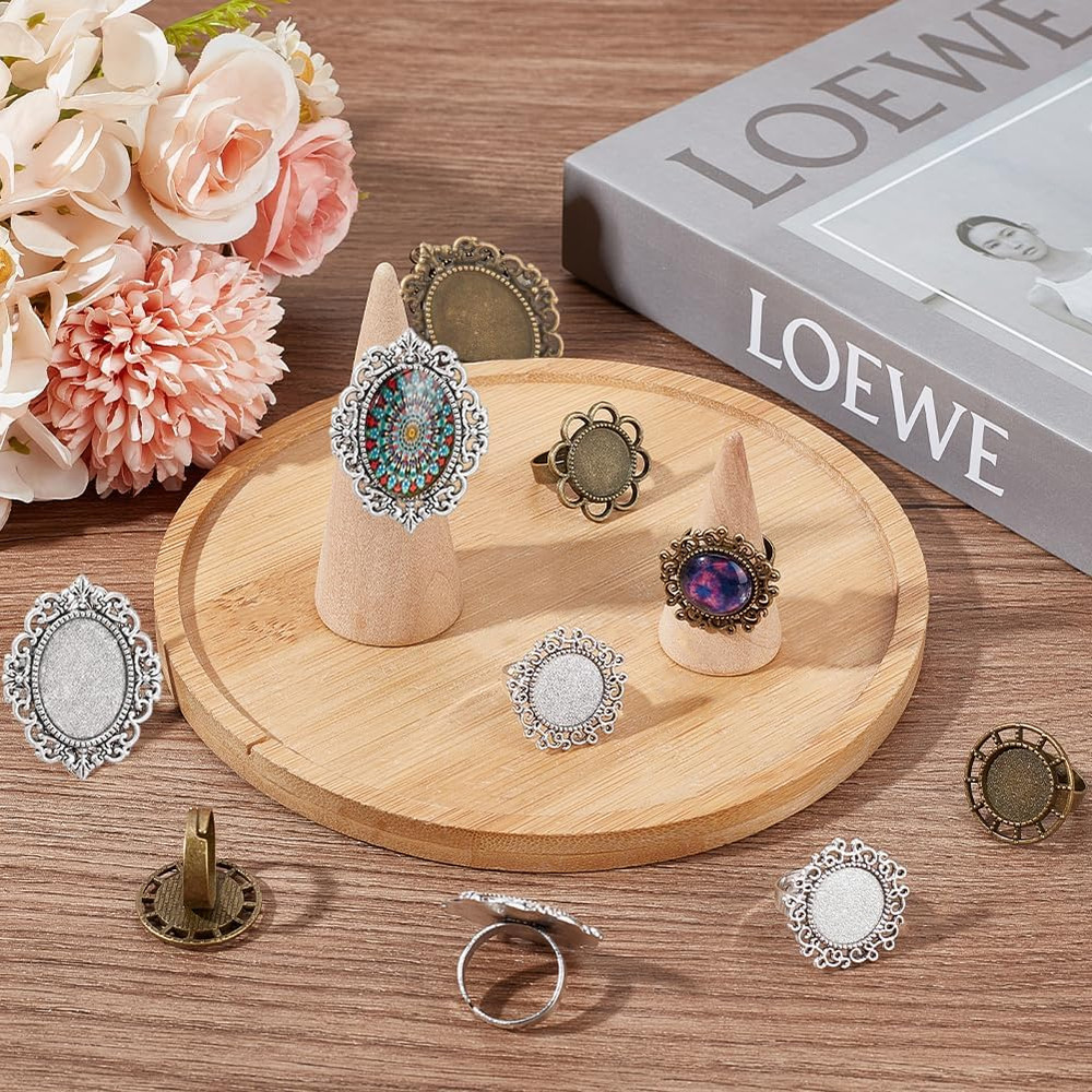 16Pcs 8 Style Adjustable Blank Rings Bulk Bezel Ring Blanks Antique Silver Bronz