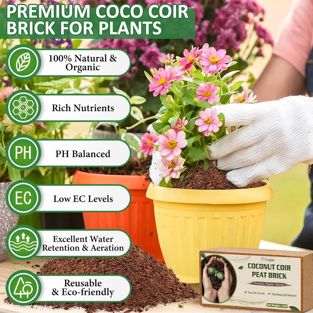 2 Pack Premium Coco Coir Brick for - 100% Organic Compressed Coconut Coir Bricks