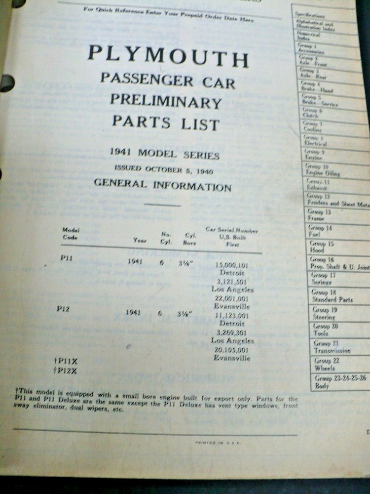 1940 PLYMOUNTH PARTS BOOK
