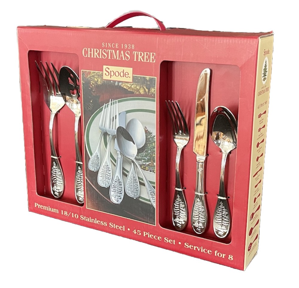 NIB Spode BIG Christmas Tree 18/10 Stainless 45 Pc Flatware Set (Service for 8)