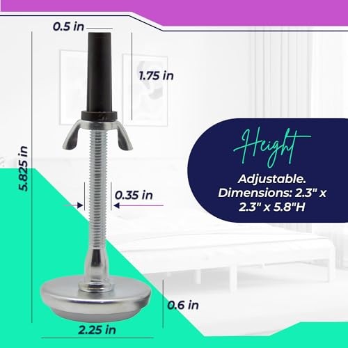 Bed Frame Glide Legs – Adjustable Threaded Bed Feet Replacement for Set of 6