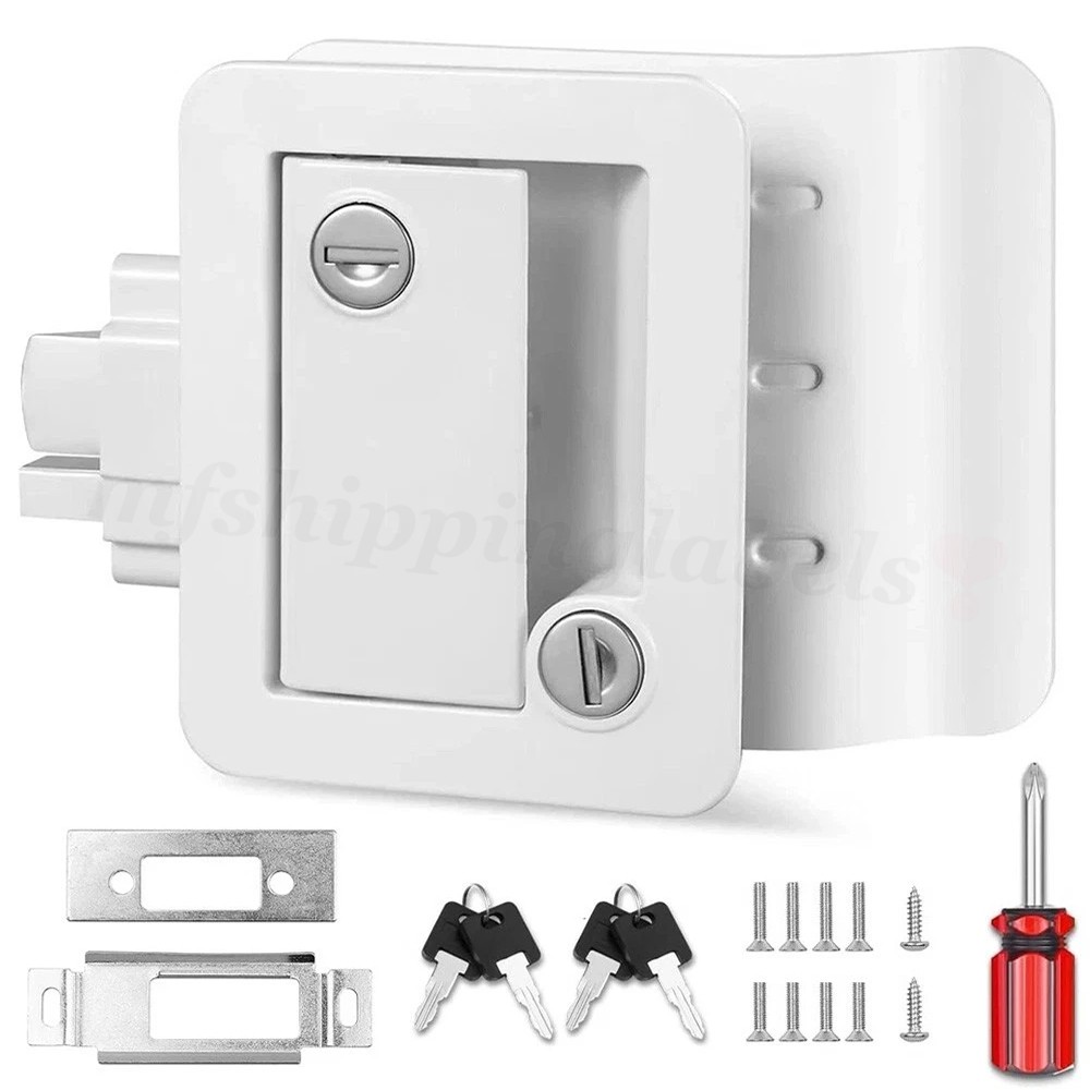 RV Paddle Entry Door Lock Latch Handle Knob Deadbolt For Camper Trailer White