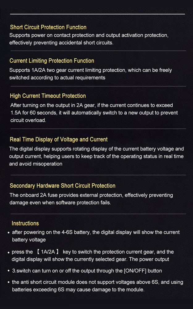 SpeedyBee Anti Short Circuit Module 4-6S 1A/2A Current Limiting For Flight Stack