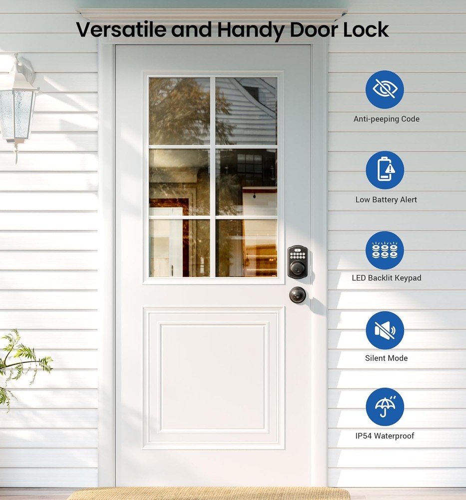 Keyless Entr DoorLock2 Knobs Electronic Backlit Keypad Deadbolt with Handle Set