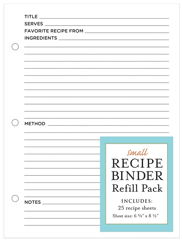 Small Recipe Binder Refill Pack: 25 Sheets