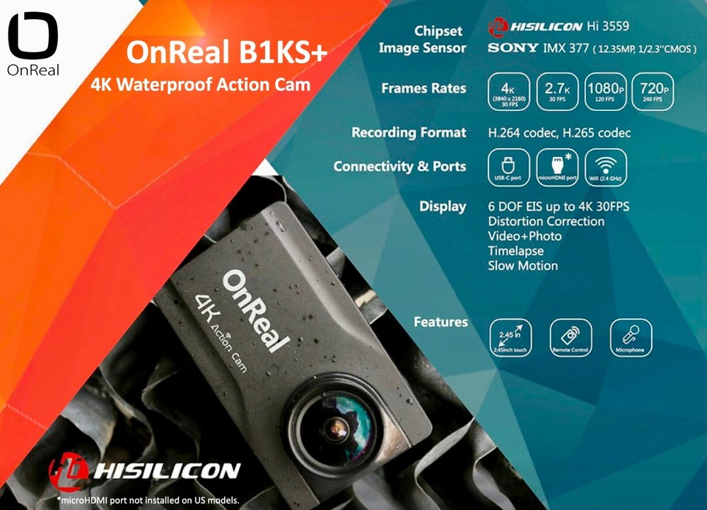OnReal Native 4K Waterproof Action Camera w/ Image Stabilization & 2.45" LCD
