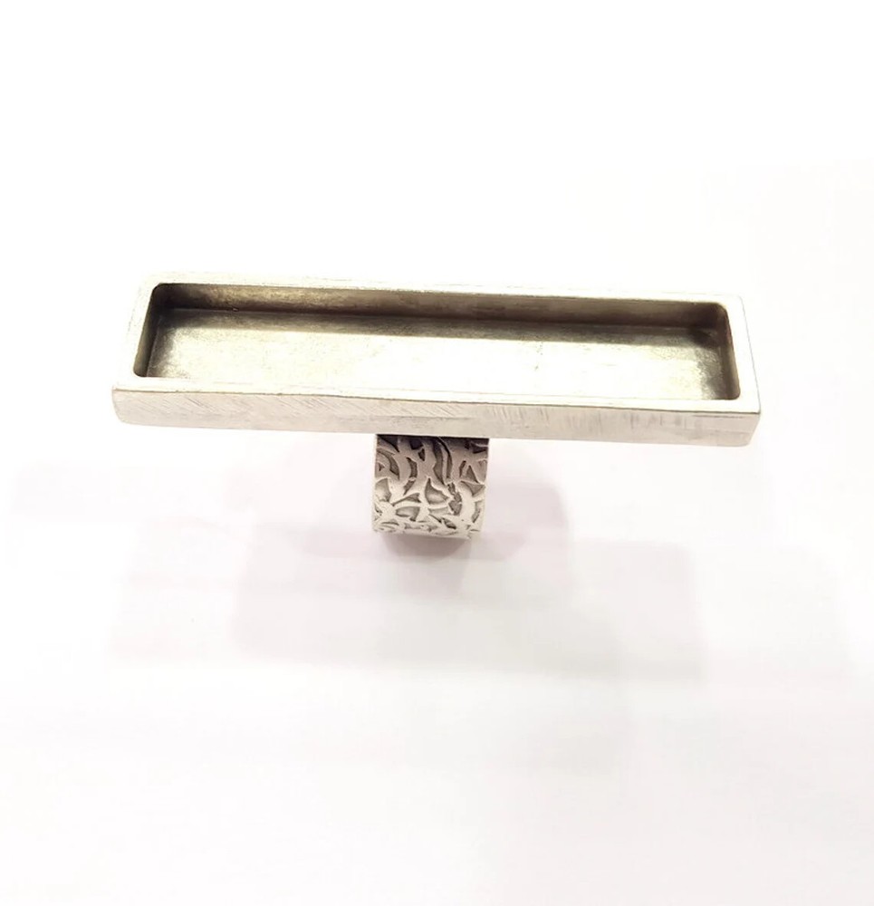 Rectangle Blank Ring Setting Base Bezel inlay Backs Cabochon Adjustable Silver