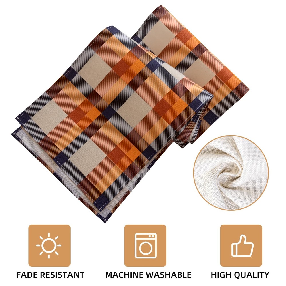Fall Table Runner Plaid Checkered Pattern Thanksgiving Autumn Harvest Cloth D...