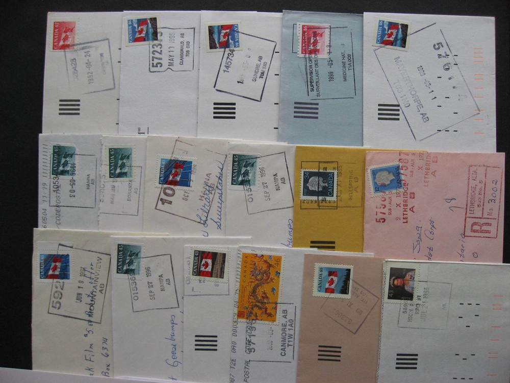 CANADA 17 Alberta mostly POCON cancels on cover (possible duplicates)