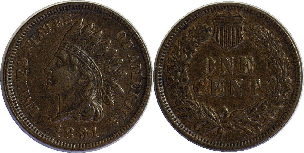 1891 1C Indian Head Cent AU