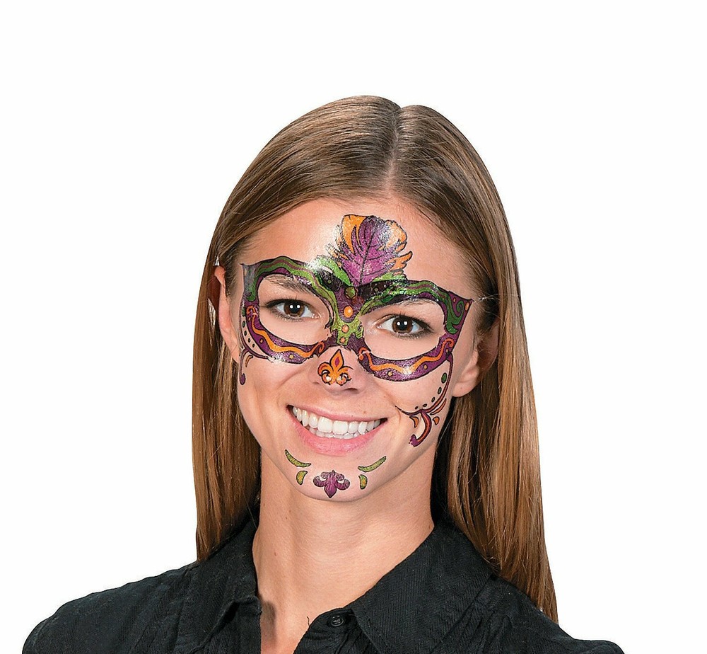 Mardi Gras Full Face Tattoo - Single