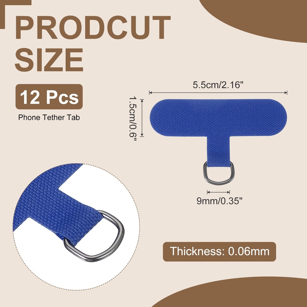 12pcs Phone Tether Tab, Universal t Shape Phone Lanyard Patch, Dark Blue