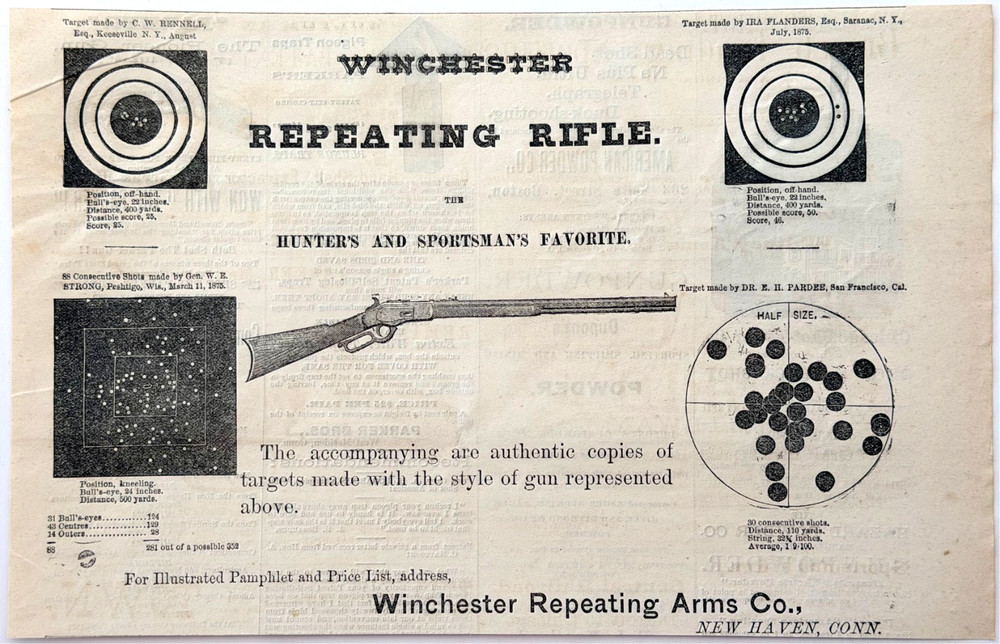 1876 Winchester Repeating Rifle Advertisement Target Groups Centennial Year