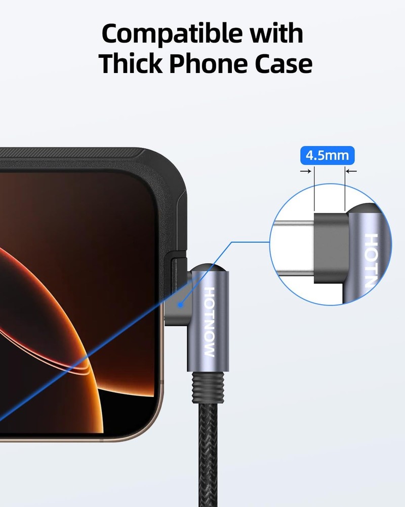 HOTNOW USB C to C Cable Right Angle 1ft 1FT, Black(Both Angle)